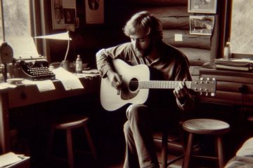 Man writing songs in a cabin