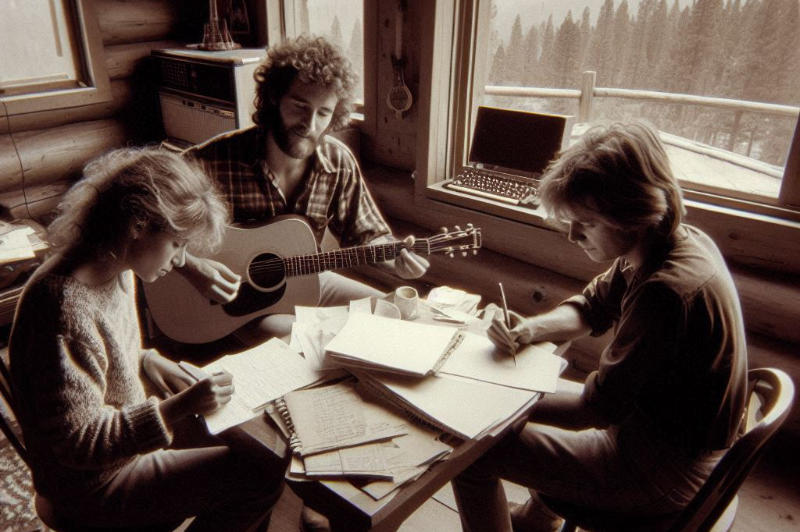 Songwriters writing at a cabin in winter 1987